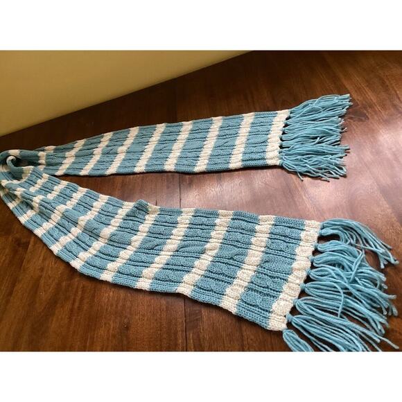GAP Scarf Vintage Y2K Wool Blend Classic Preppy Blue & White Striped W/ Sequins! - Picture 3 of 8